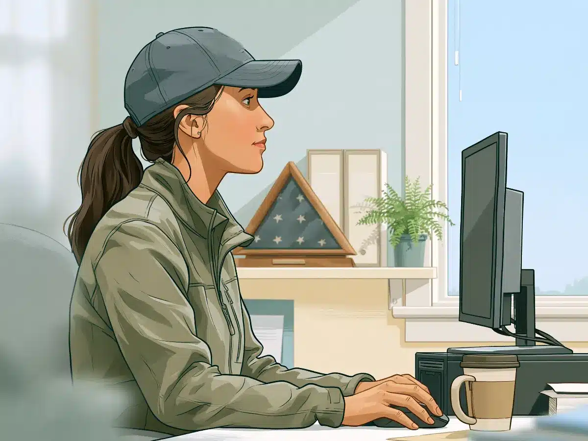 A veteran working at a Dell desktop computer